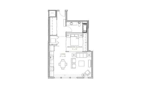 a floor plan of a home with a bedroom and a living room